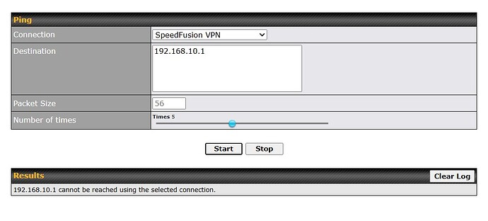 ping from UBR+ to Bal20 using speedfusion