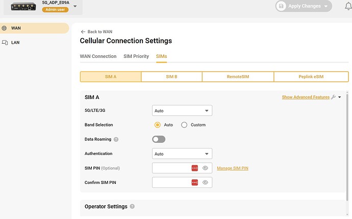 5G Adapter WAN Connections Managment