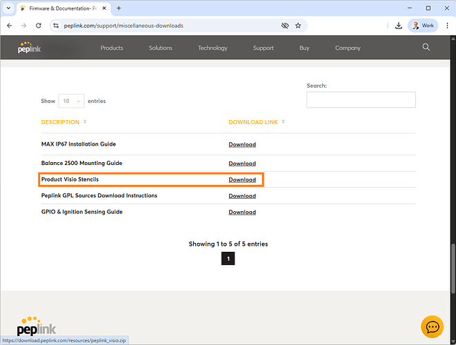 Screenshot of Peplink Website's Miscellaneous Downloads 2025-12-28 163345 pointing to https://download.peplink.com/resources/peplink_visio.zip
