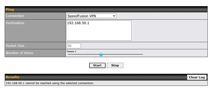 ping from Bal20 to UBR+ using speedfusion